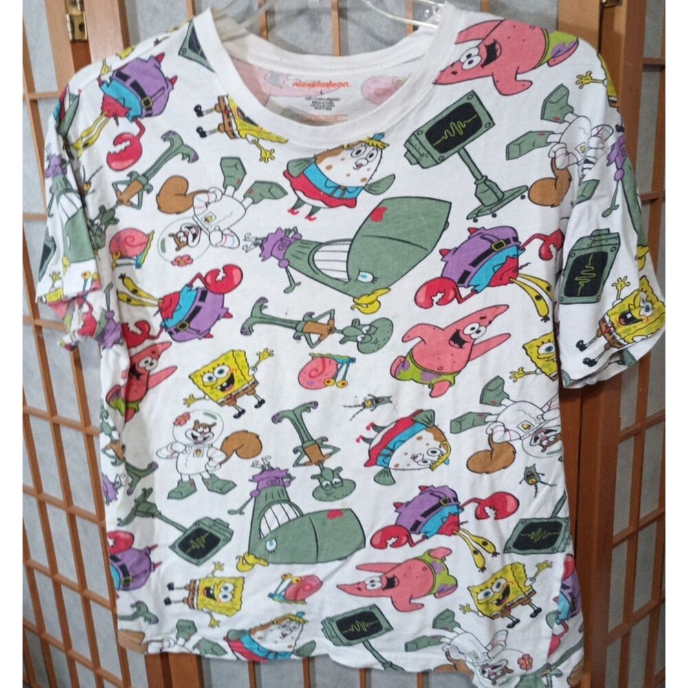 Nickelodeon SpongeBob Characters T-Shirt Large 2019 White Graphic Tee